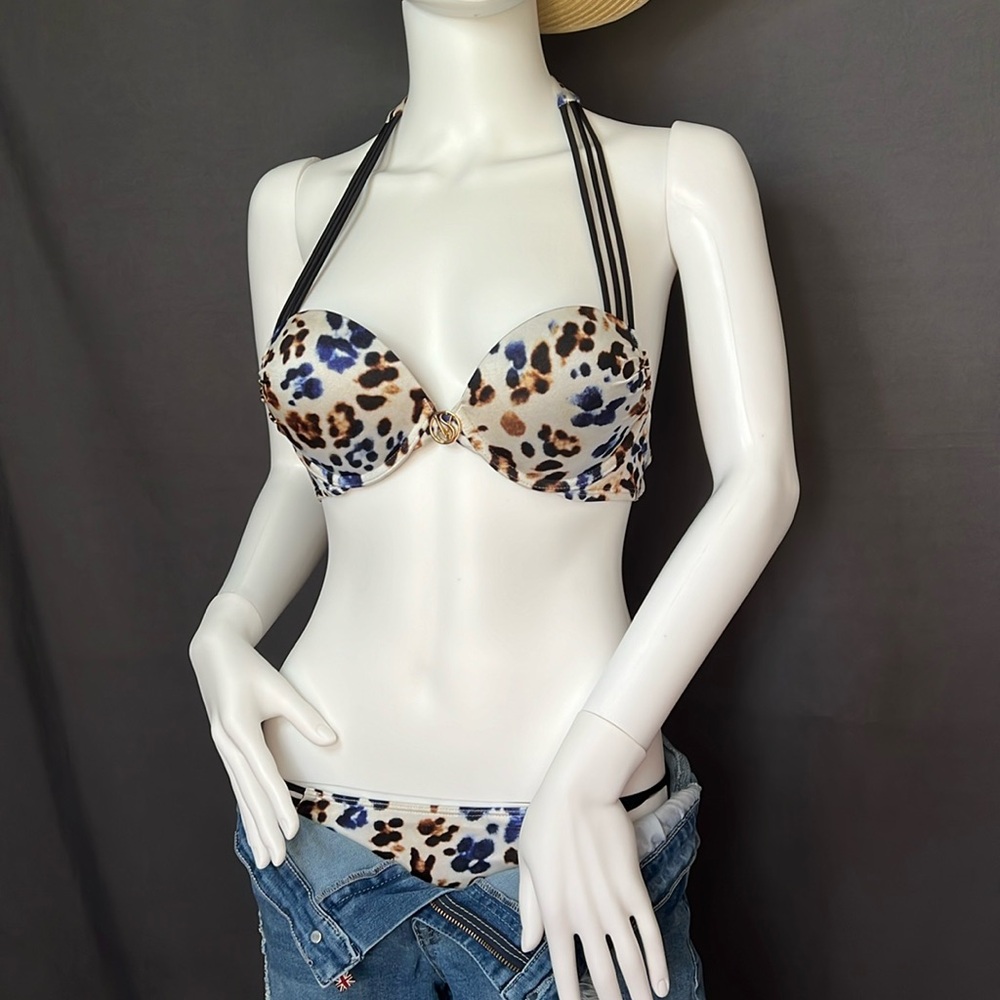 Victoria’s Secret - 32A - Blue & Brown Leopard Print Push-up Bikini Top
